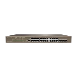 Switch 24 porturi PoE Gigabit, 4 porturi SFP Gigabit, 1 port consola,1U, L3 Management - IP-COM G5328P-24-410W