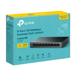 Switch LiteWave, 8 x RJ45 10/100 Mbps PoE, 1 x RJ45 10/100 Mbps, Buget PoE 63W, Unmanaged - TP-Link LS109P - imagine 2