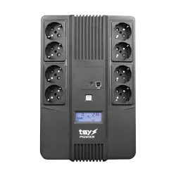 UPS TSY Power, 1000VA/600W, LCD, AVR-repornire automata, Management, 8 x Schuko, 2 x RJ45, 1 X USB type B TSY-D-1K0-LCD